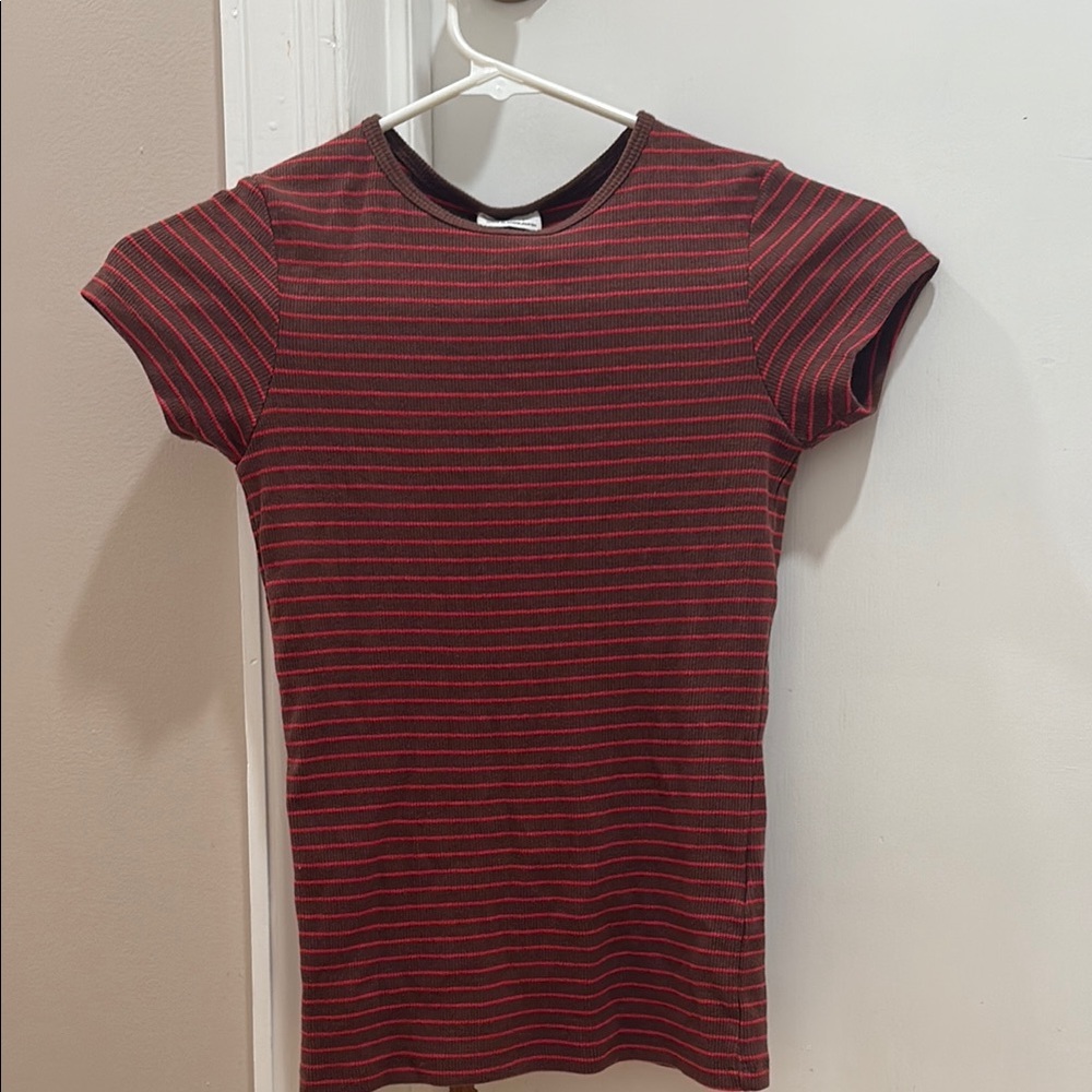 Cotton On Red and Black Striped Short Sleeve Tee